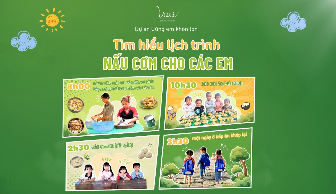 Một ngày ở bếp ăn bán trú của các điểm trường được bảo trợ bởi dự án Cùng em khôn lớn diễn ra như thế nào?